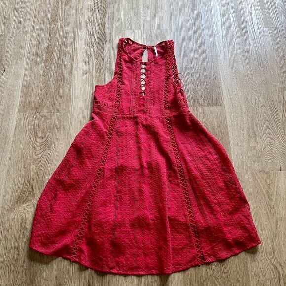 Free People Dresses & Skirts - Free People Pink Rose Women's Size 0 Wherever You Go Crocheted Mini Dress Pocket